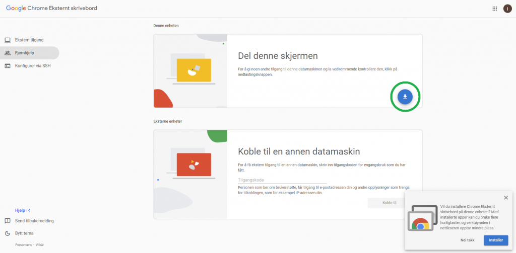 Bilde som viser valgene på nettsiden.