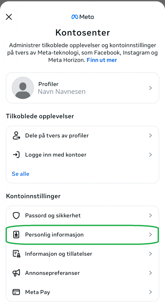 Skjermbilde fra Facebook-appen.