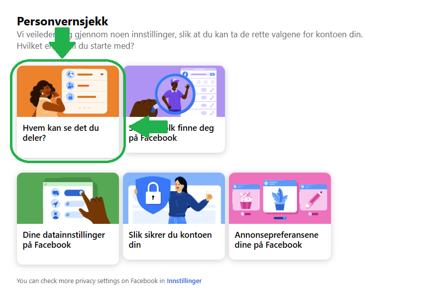 Skjermbilde fra facebook som viser neste steg.