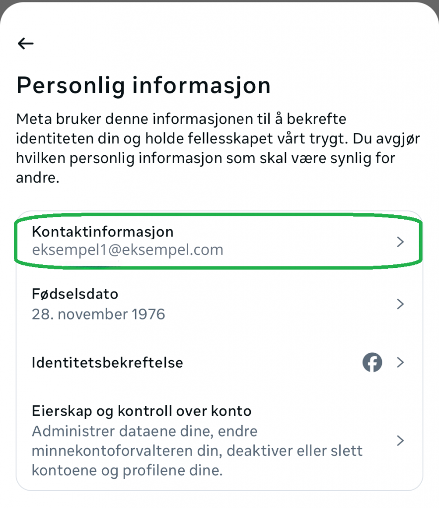 Skjermbilde fra Facebook-appen.
