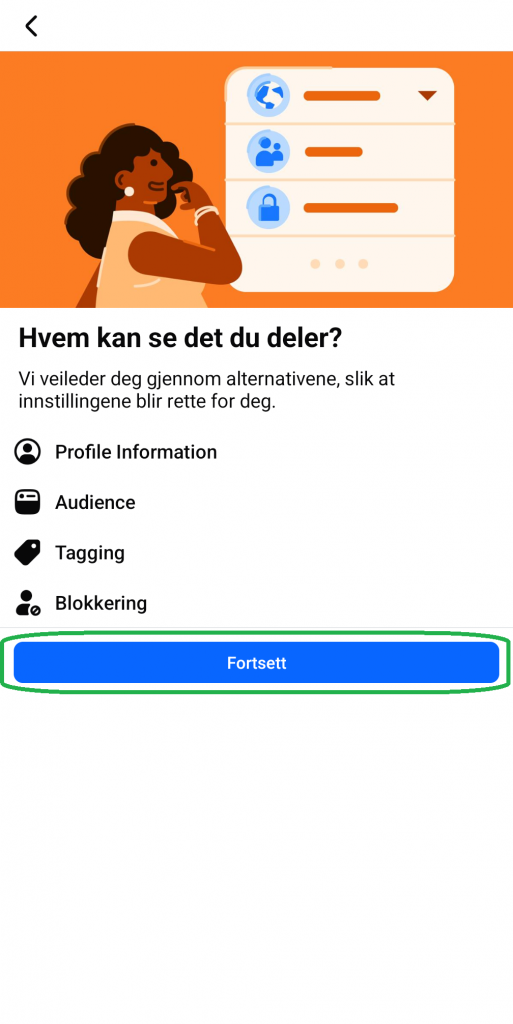 Bilde som viser alternativer i Facebook-appen for mobil.