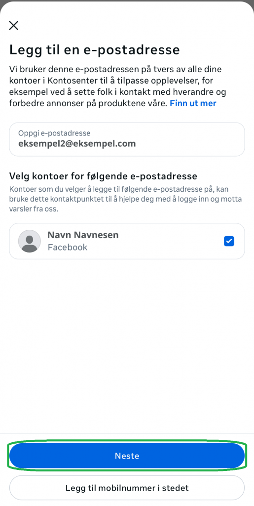 Skjermbilde fra Facebook-appen.