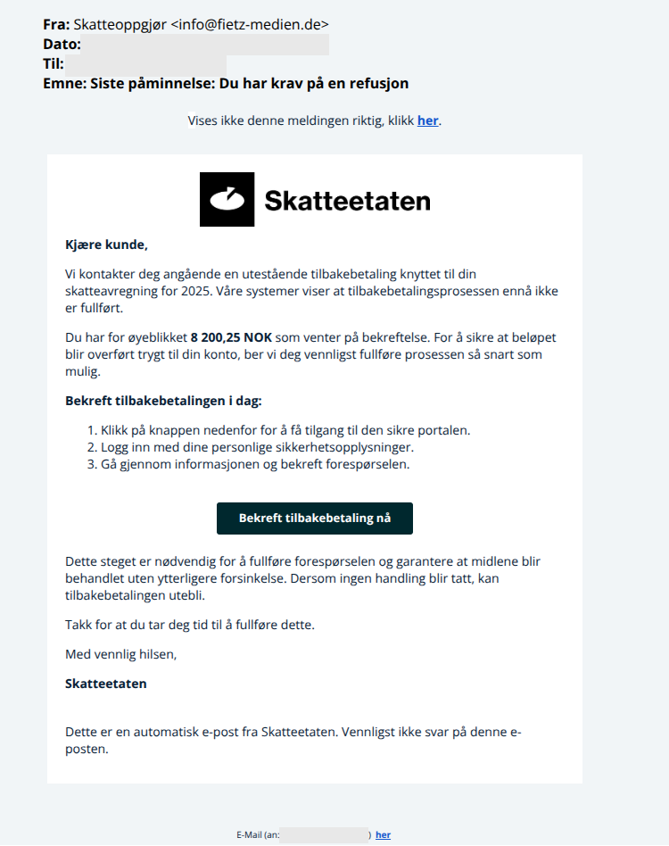 bilde av svindelepost fra skatteetaten