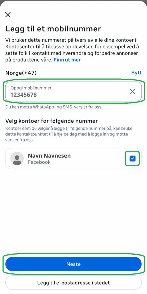Skjermbilde fra Facebook-appen.