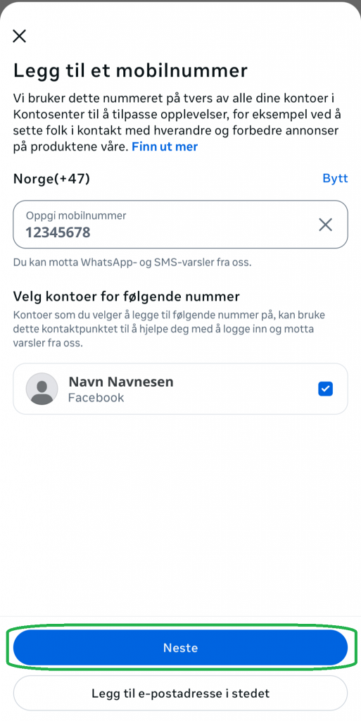 Skjermbilde fra Facebook-appen.