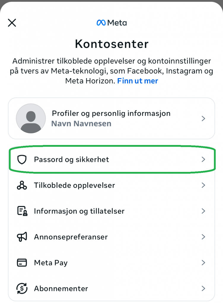 Skjermbilde fra Facebook-appen.