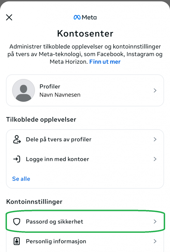 Skjermbilde fra Facebook-appen.