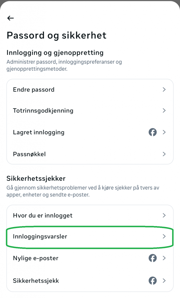 Skjermbilde fra Facebook-appen.