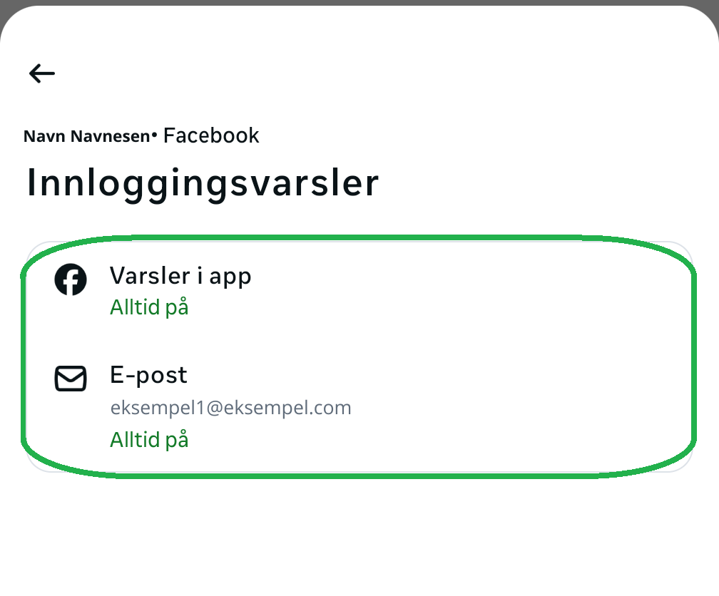 Skjermbilde fra Facebook-appen.