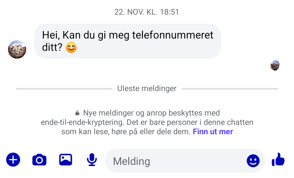 Eksempel på forsøk på å ta over min Facebook-konto.