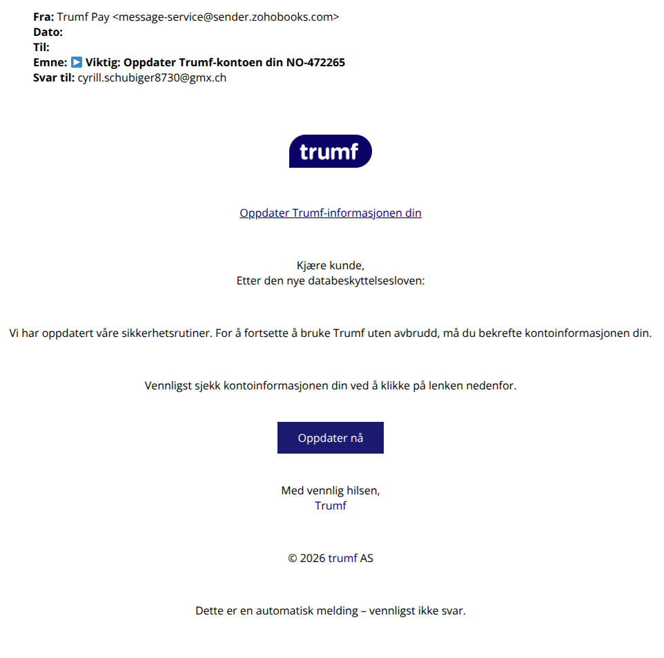 Bilde av svindelforsøk fra trumf