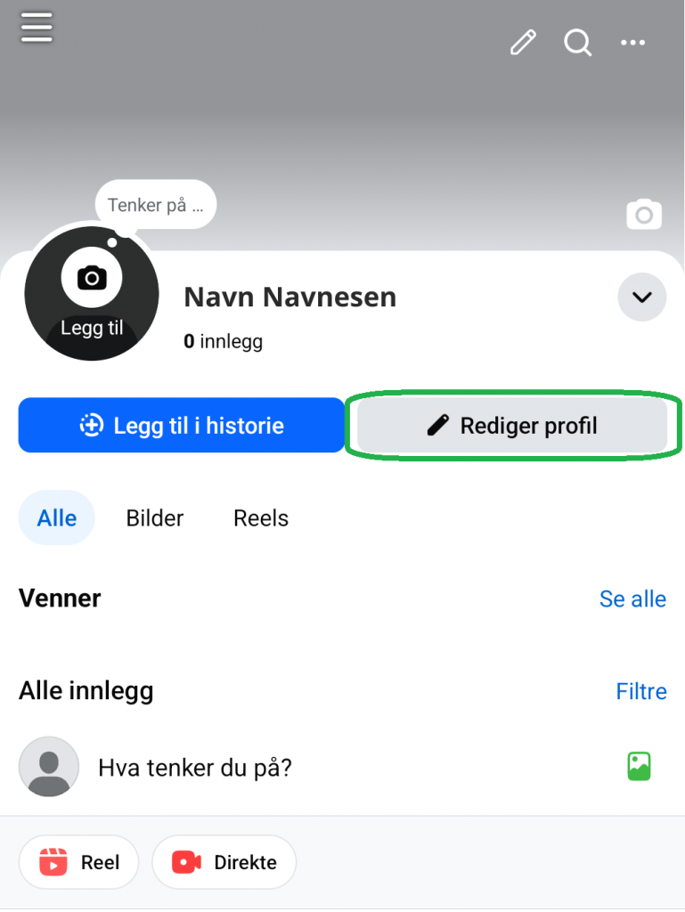 Skjermbilde fra Facebook-appen for mobil.