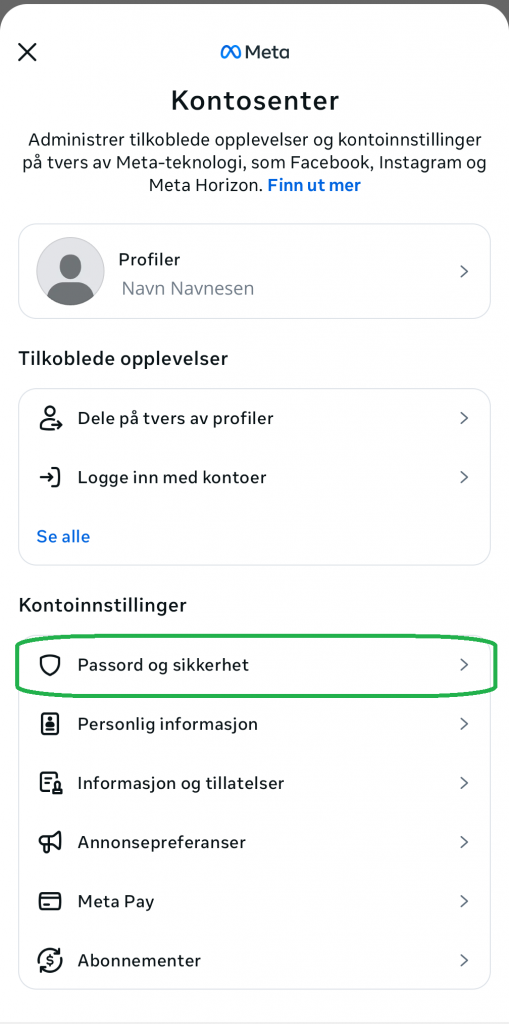 Skjermbilde fra Facebook-appen.