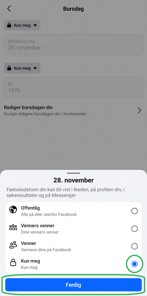 Skjermbilde fra Facebook-appen for mobil.