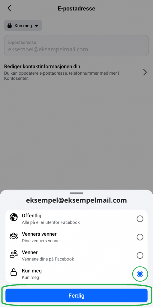 Skjermbilde fra Facebook-appen for mobil.