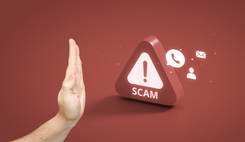 Illustrasjonsbilde med hånd som sier nei til scam