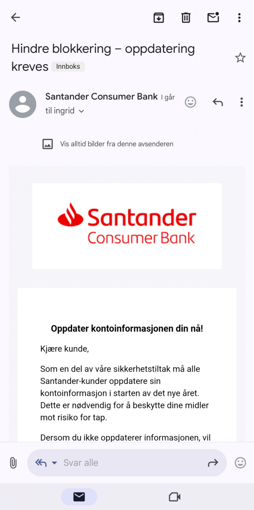 Skjermbilde fra e-postklient