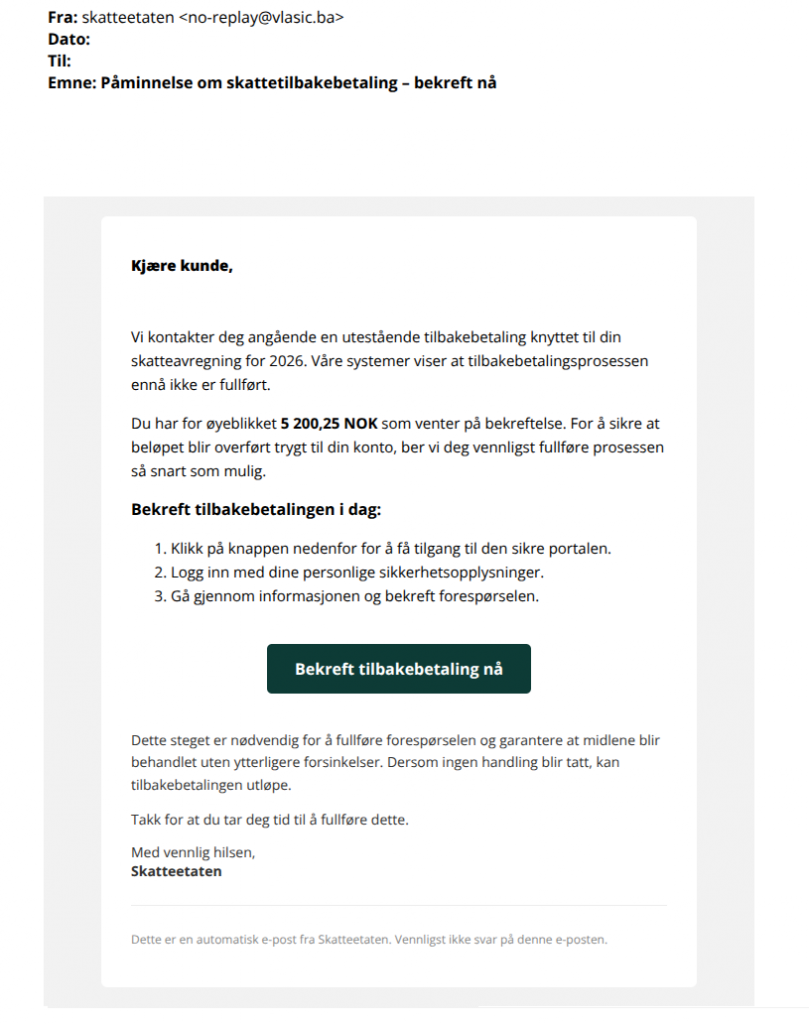 bilde av svindelforsøk fra skatteetaten
