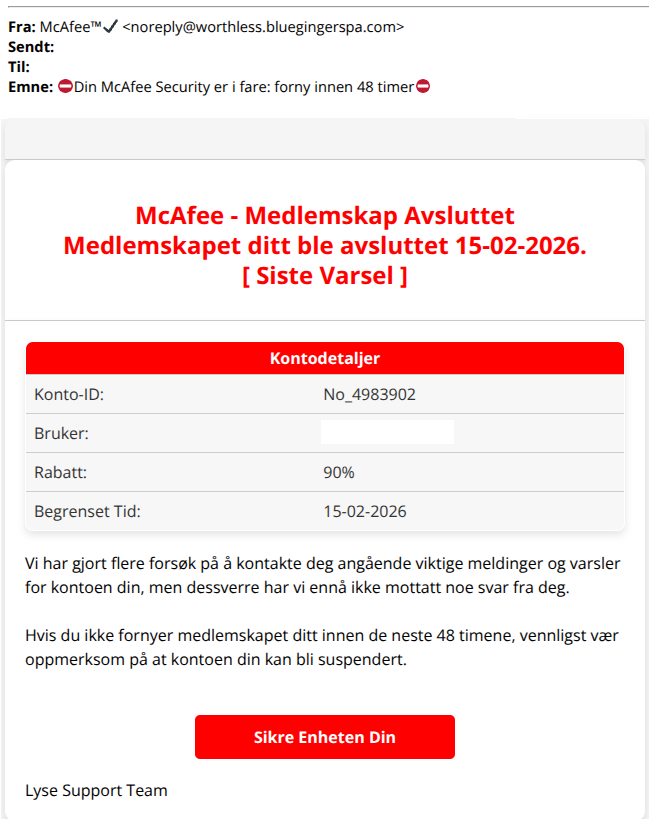 bilde av svindelepost fra mcafee