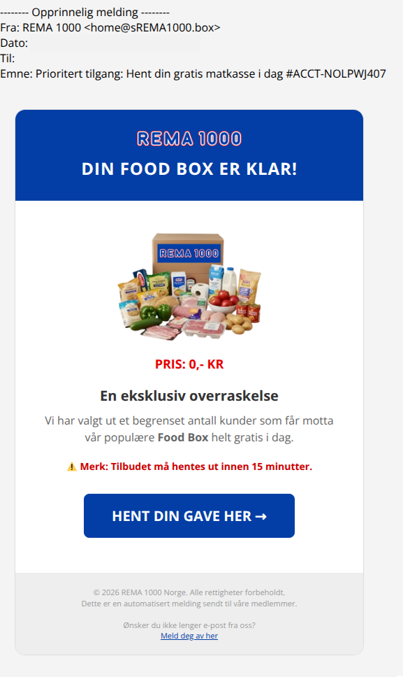 bilde av svindelepost fra rema1000