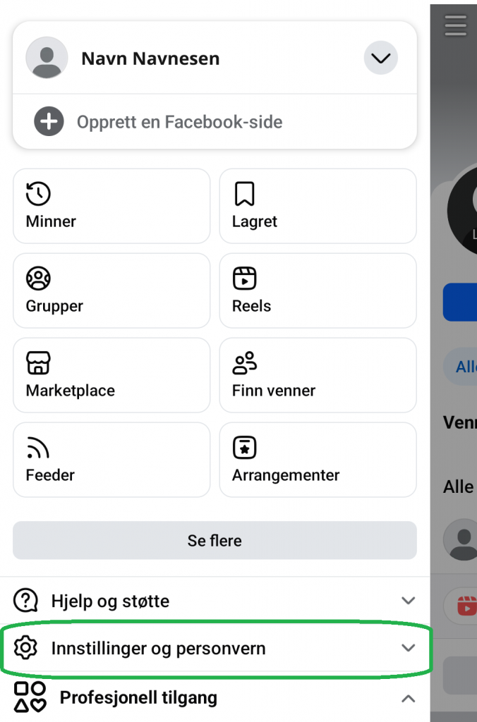 Skjermbilde fra Facebook-appen.