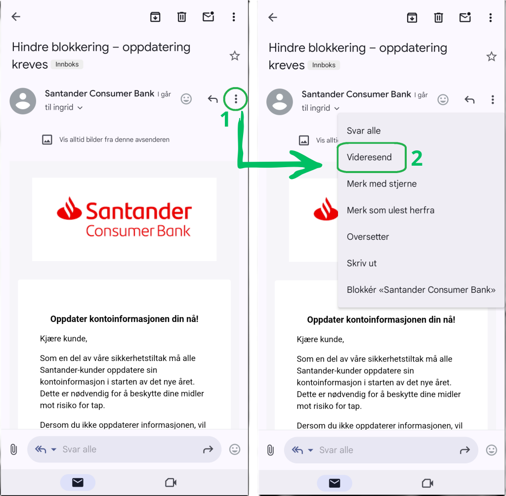 Skjermbilde fra e-postklient