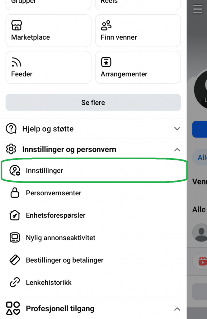 Skjermbilde fra Facebook-appen.