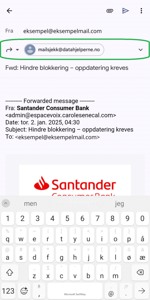 Skjermbilde fra e-postklient