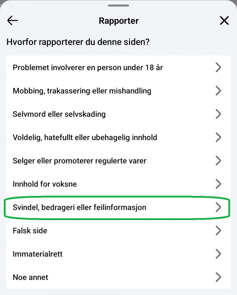 Skjermbilde fra Facebook-appen.