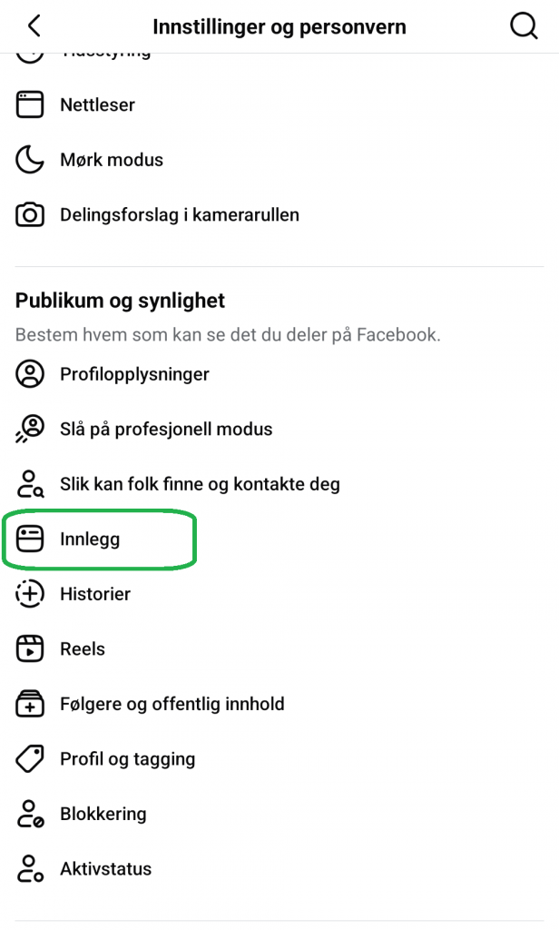 Skjermbilde fra Facebook-appen.