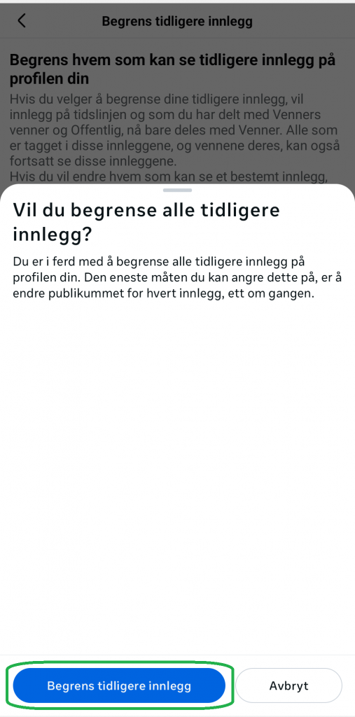 Skjermbilde fra Facebook-appen.
