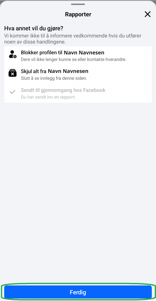 Skjermbilde fra Facebook-appen.