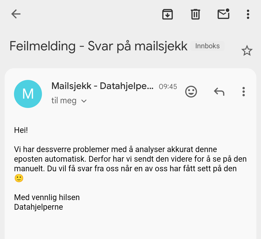 Skjermbilde fra e-postklient