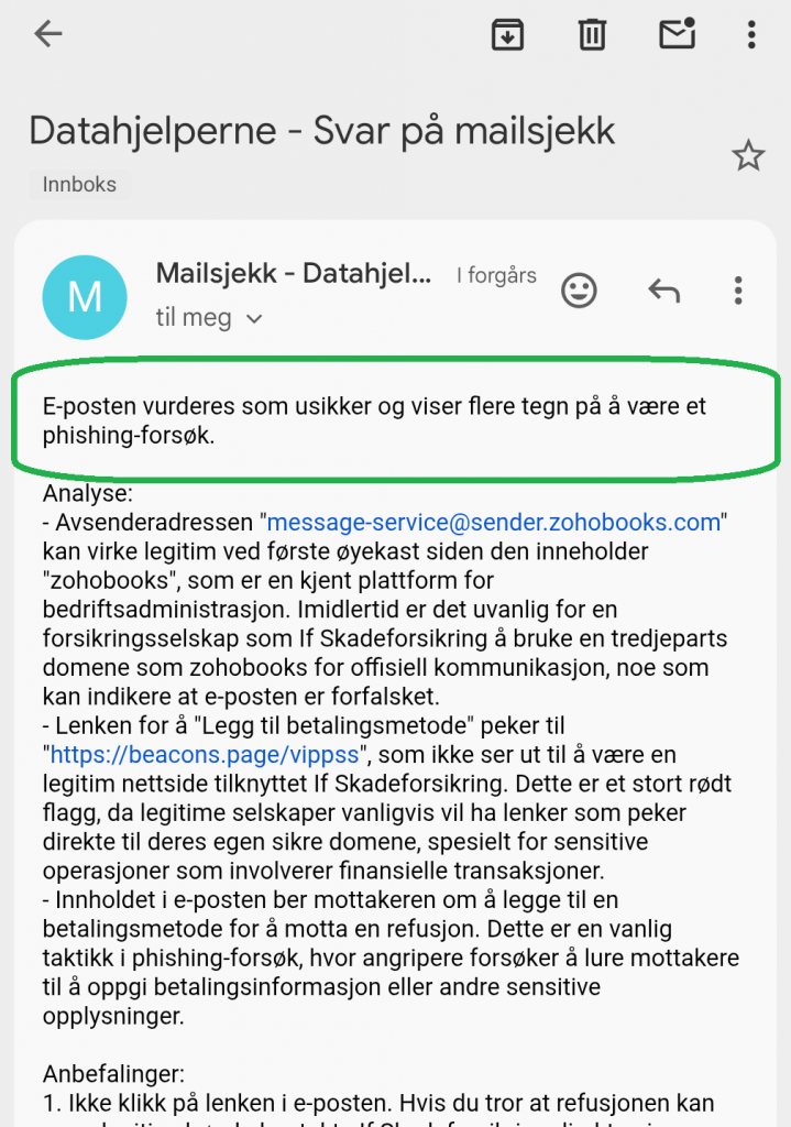 Skjermbilde fra e-postklient