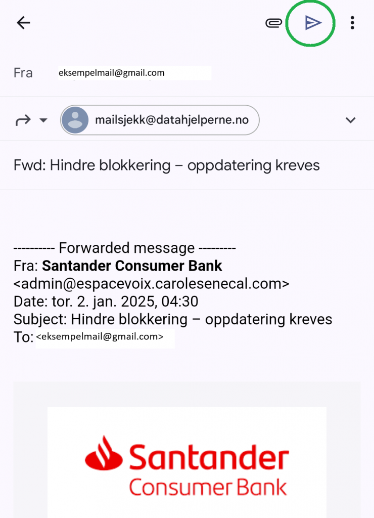 Skjermbilde fra e-postklient