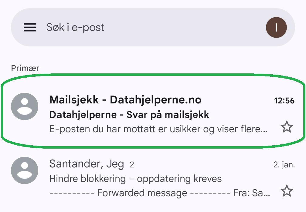 Skjermbilde fra e-postklient