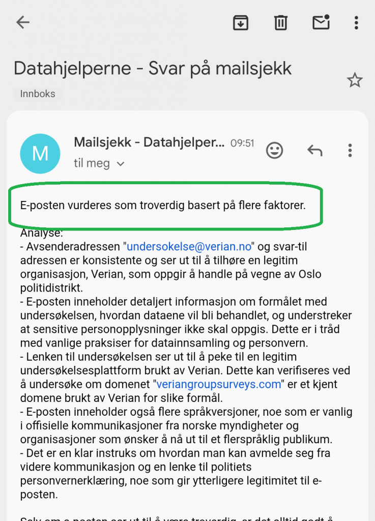 Skjermbilde fra e-postklient