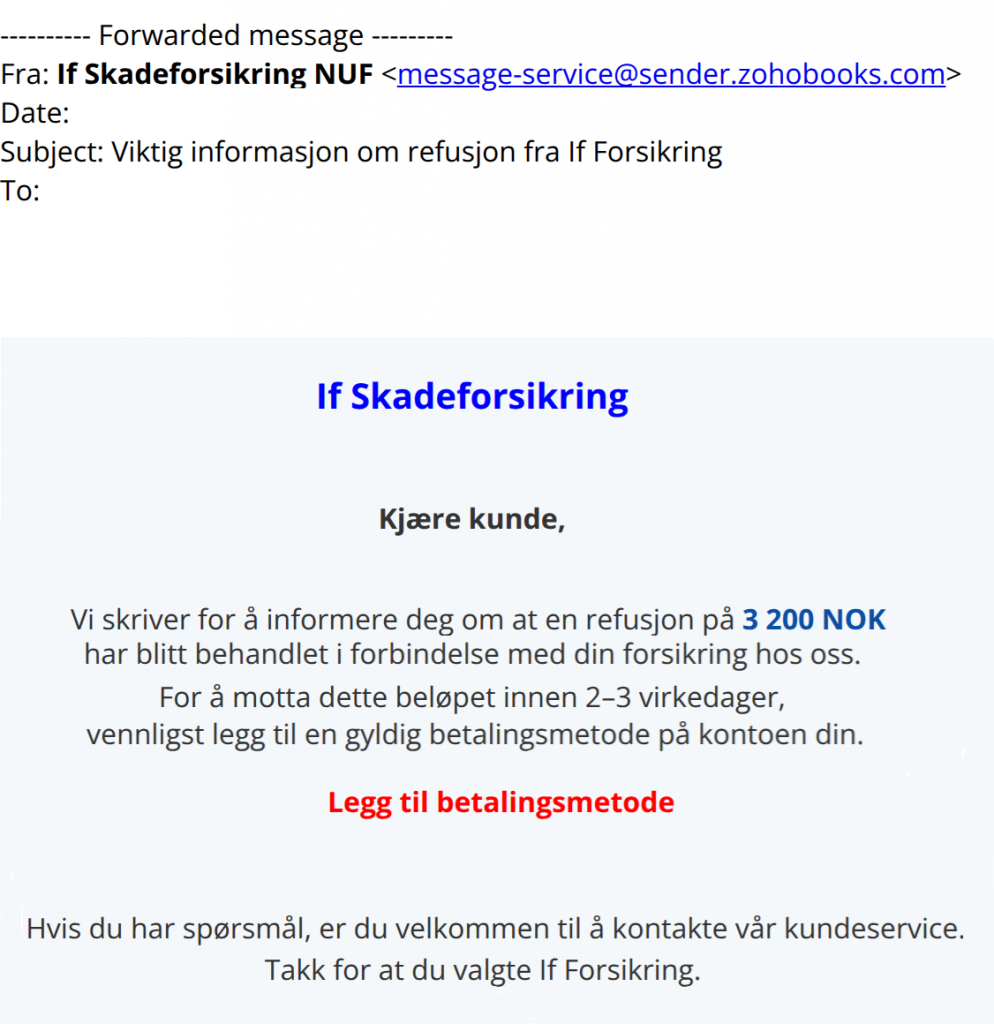 bilde av svindelepost fra If