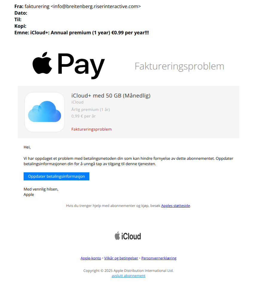 Bilde av svindelforsøk fra apple