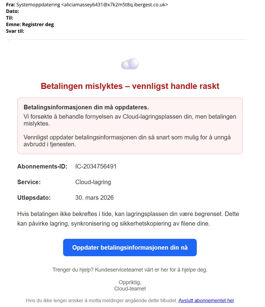 bilde av svindelforsøk fra cloud