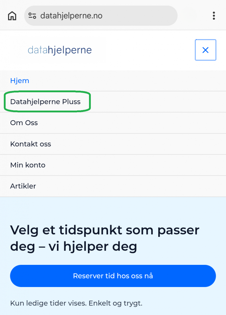 Skjermbilde fra datahjelperne.no