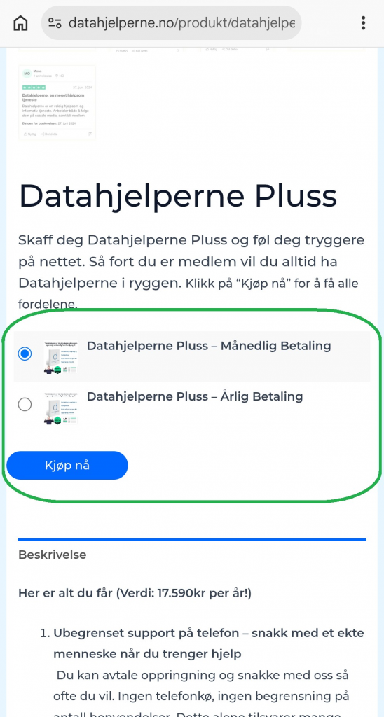 Skjermbilde fra datahjelperne.no