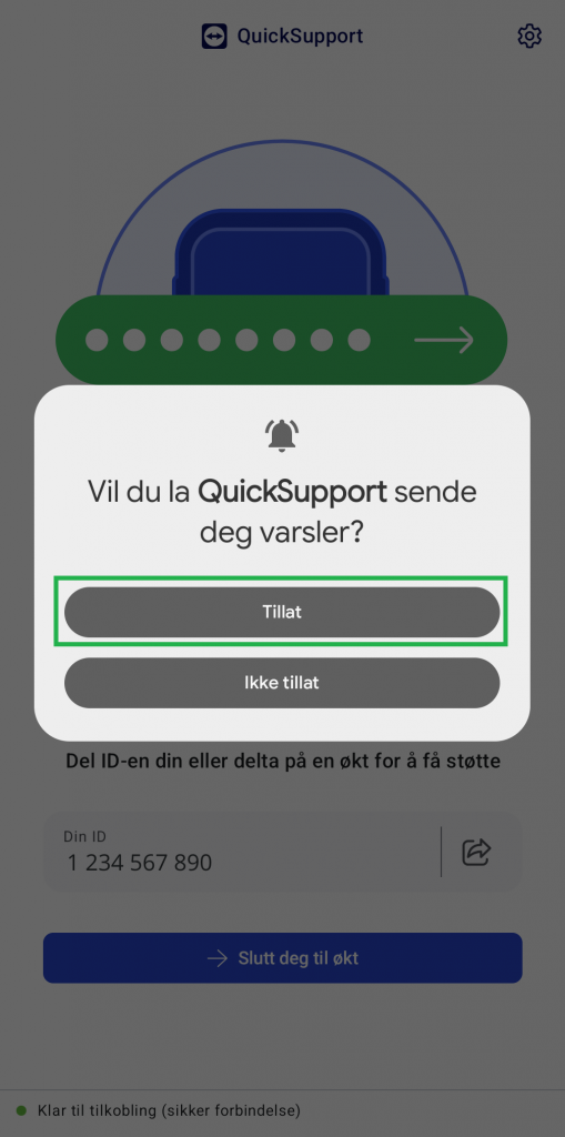 Skjermbilde av QuickSupport-appen.