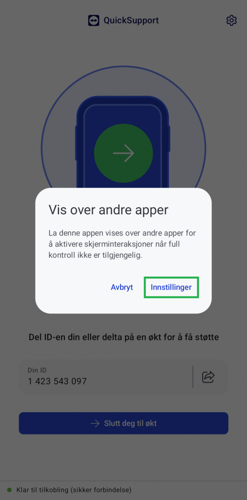 Skjermbilde av QuickSupport-appen.