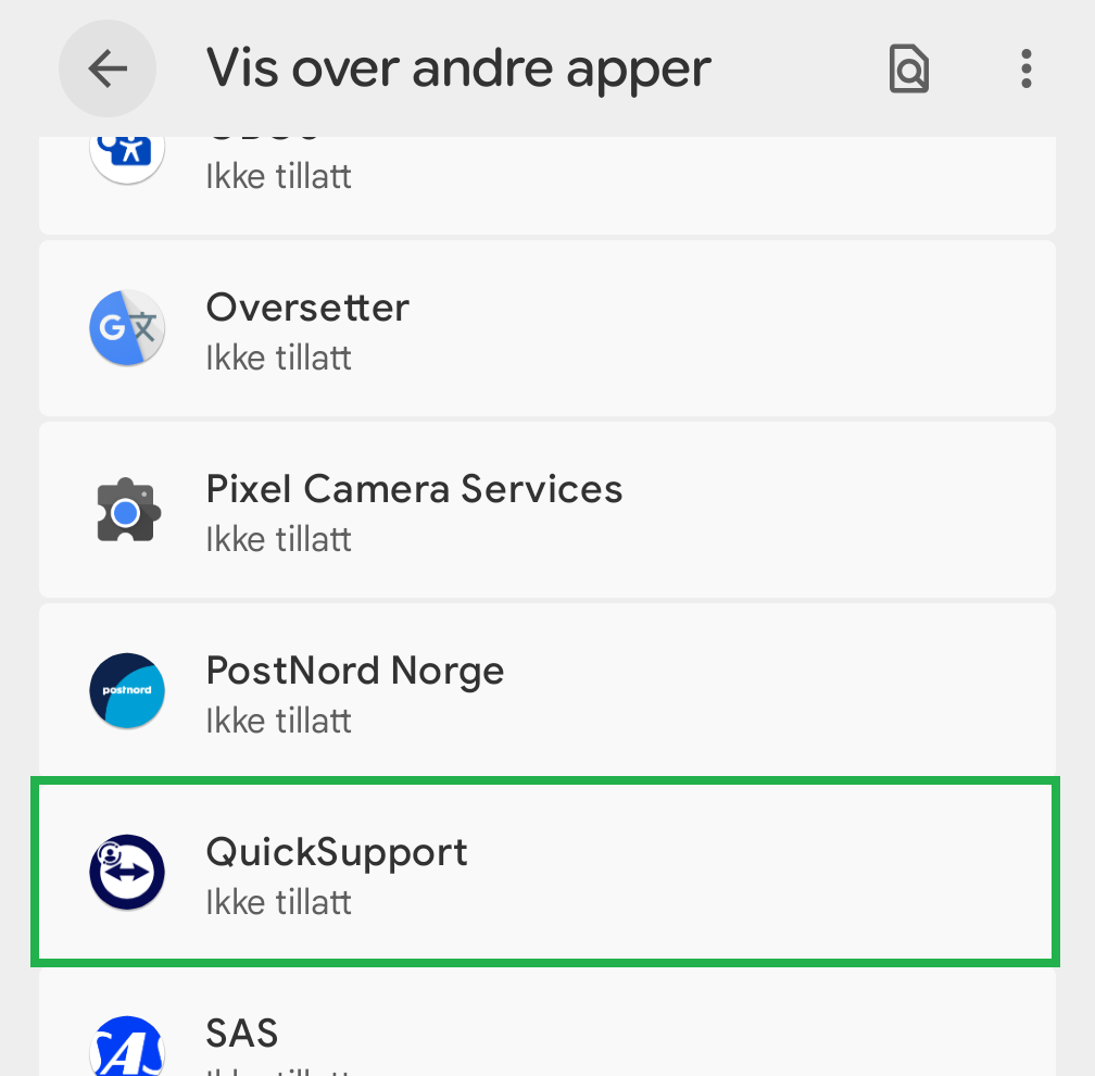 Skjermbilde fra Android-mobil.