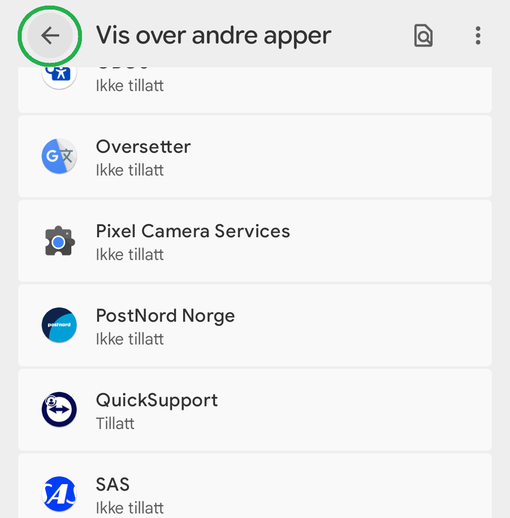 Skjermbilde fra Android-mobil.