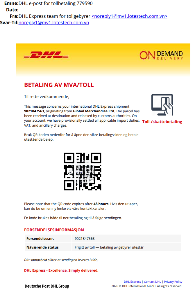bilde av svindelforsøk fra dhl