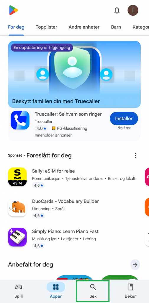Skjermbilde av PLay Butikk, fra android-mobil