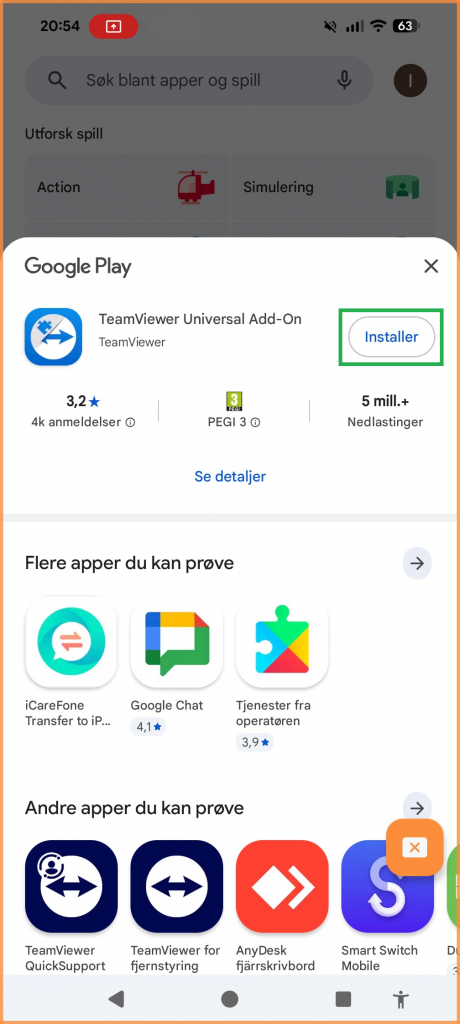 Skjermbilde fra Android-mobil.
