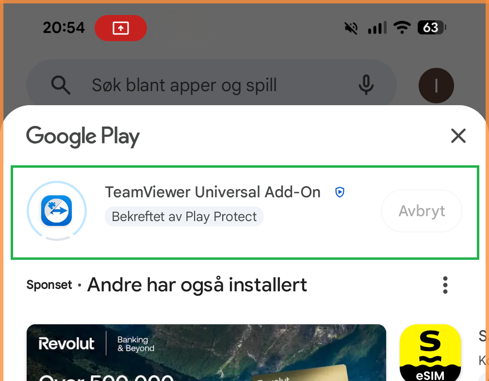 Skjermbilde fra Android-mobil.